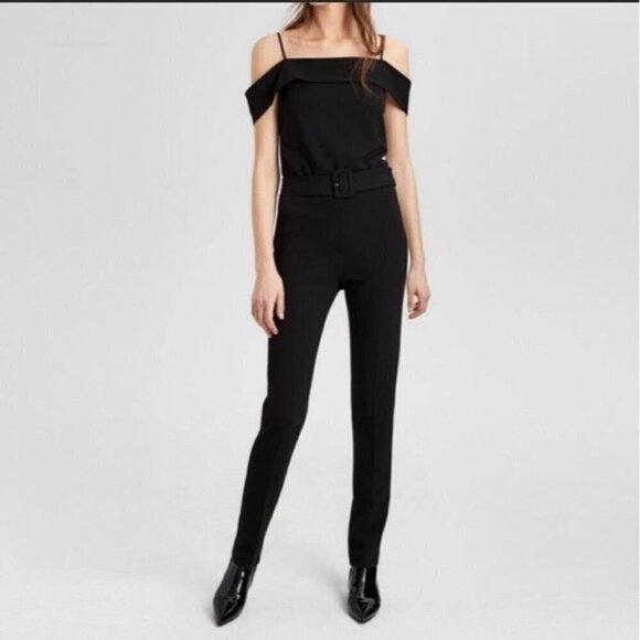 Theory Size 00 Black Off The Shoulder Admiral Crepe One Piece Jumpsuit